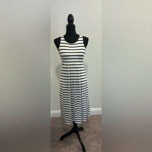 Beeson River Tank Black & White Striped Midi Dress with Pockets - Size Medium